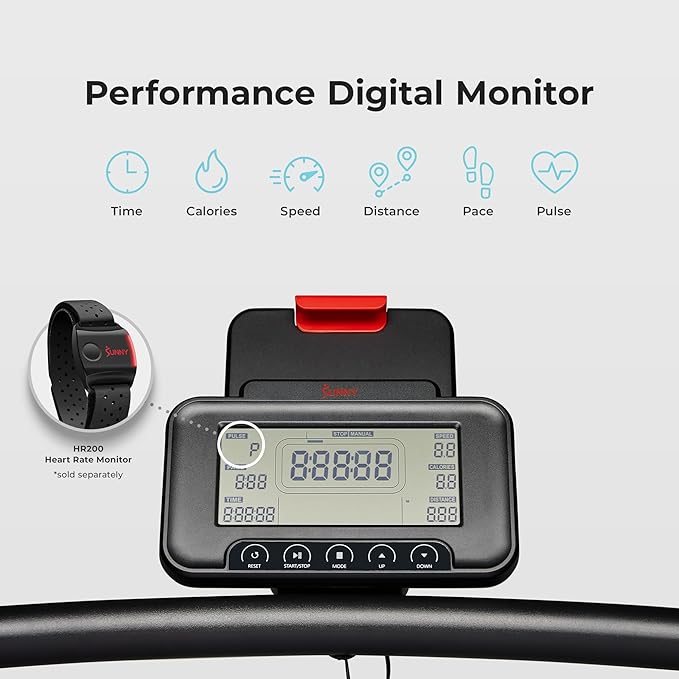 Sunny Health & Fitness Premium Manual Treadmill – Non-Motorized, Heavy-Duty, Commercial-Grade, Adjustable Handlebar, for Endurance Training, Optional 8-Level Magnetic Assistance & Free SunnyFit App