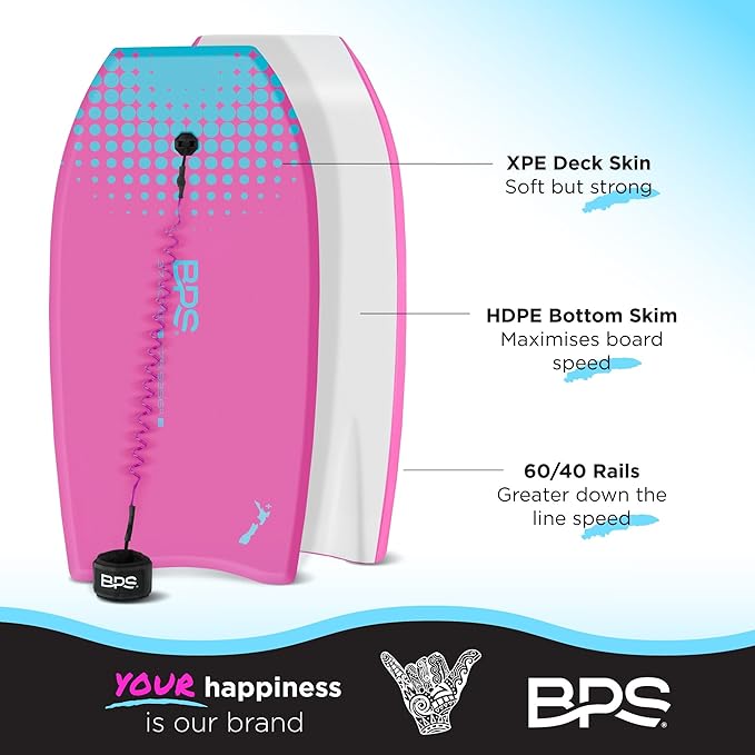 BPS 'Storm' Bodyboard with Premium Coiled Leash - Lightweight with EPS Core, Durable for All Wave Conditions