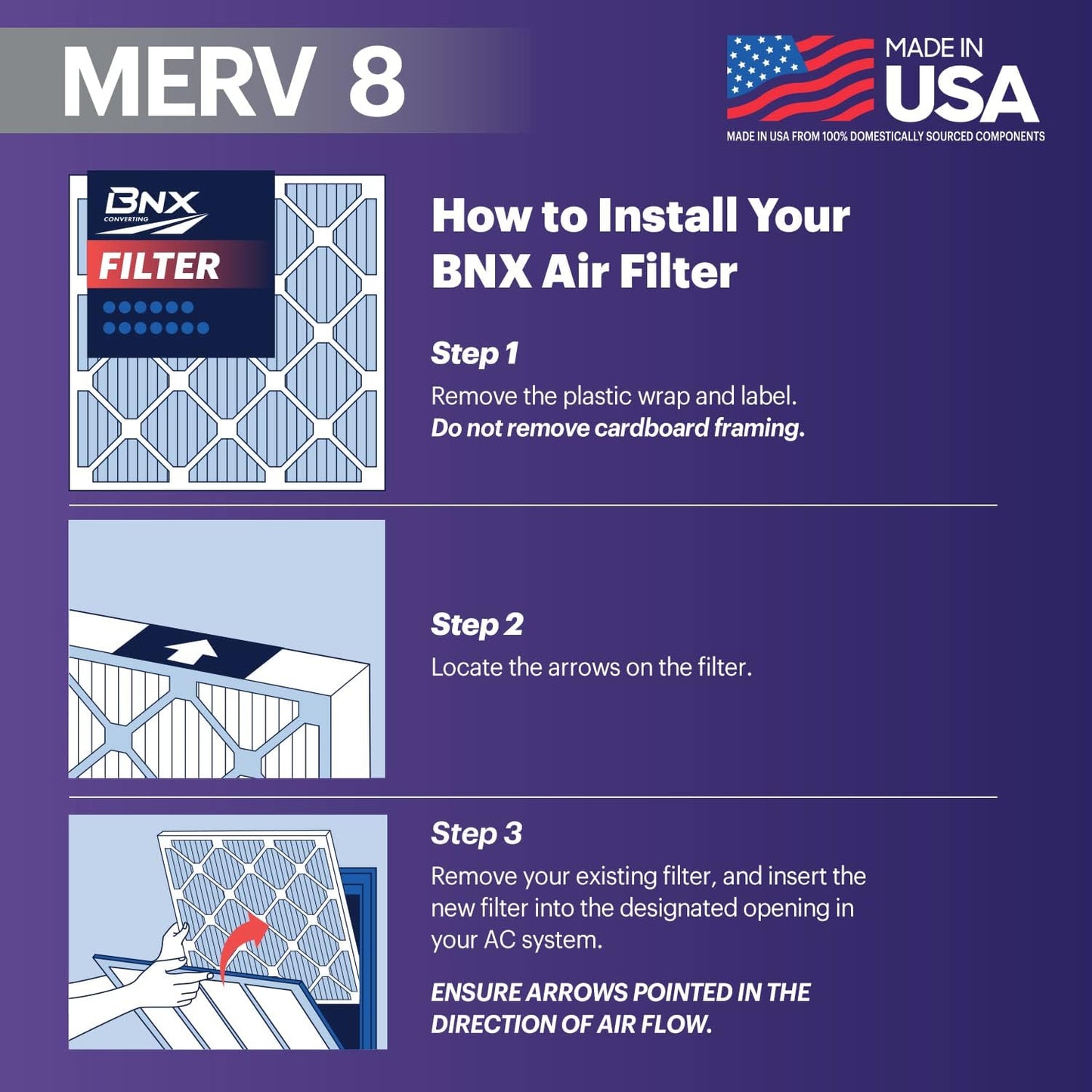BNX TruFilter 14x20x1 Air Filter MERV 8 (6-Pack) - MADE IN USA – Dust & Pet Defense Electrostatic Pleated Air Conditioner HVAC AC Furnace Filters for Dust, Pet, Mold, Pollen MPR 600 – 700 & FPR 5