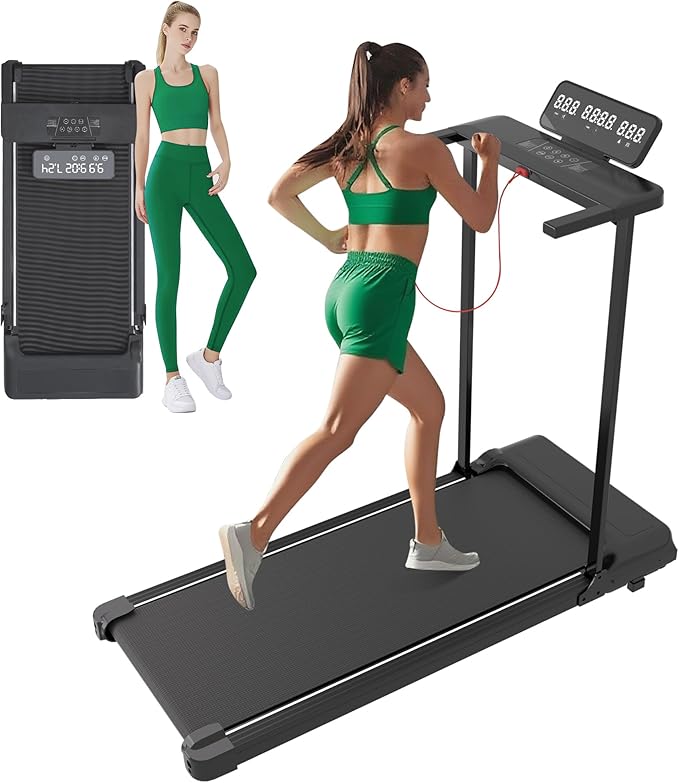 Walking Pad with Handle Bar, Folding Treadmill with Handles for Home Small Spaces, Compact Walking Pad Treadmill with Handle, 3.5HP Electric Portable Treadmills for Home, 400LBS Capacity