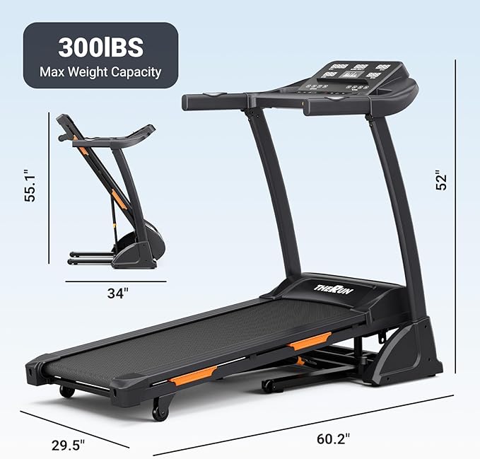 THERUN Incline Treadmill for Running and Walking, 300 lbs Weight Capacity Folding Treadmill with 0-15% Auto Incline, Wide Belt, 3.5HP, App, Heart Rate