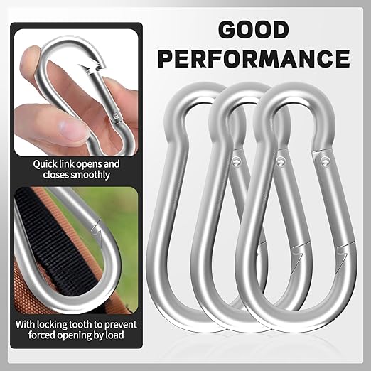 12PCS M5 Spring Snap Hook Carabiner, Heavy Duty Galvanized Steel Carabiner Clip, 220LBS Holding Capacity Spring Clips for Hammock Swing Outdoor Travel