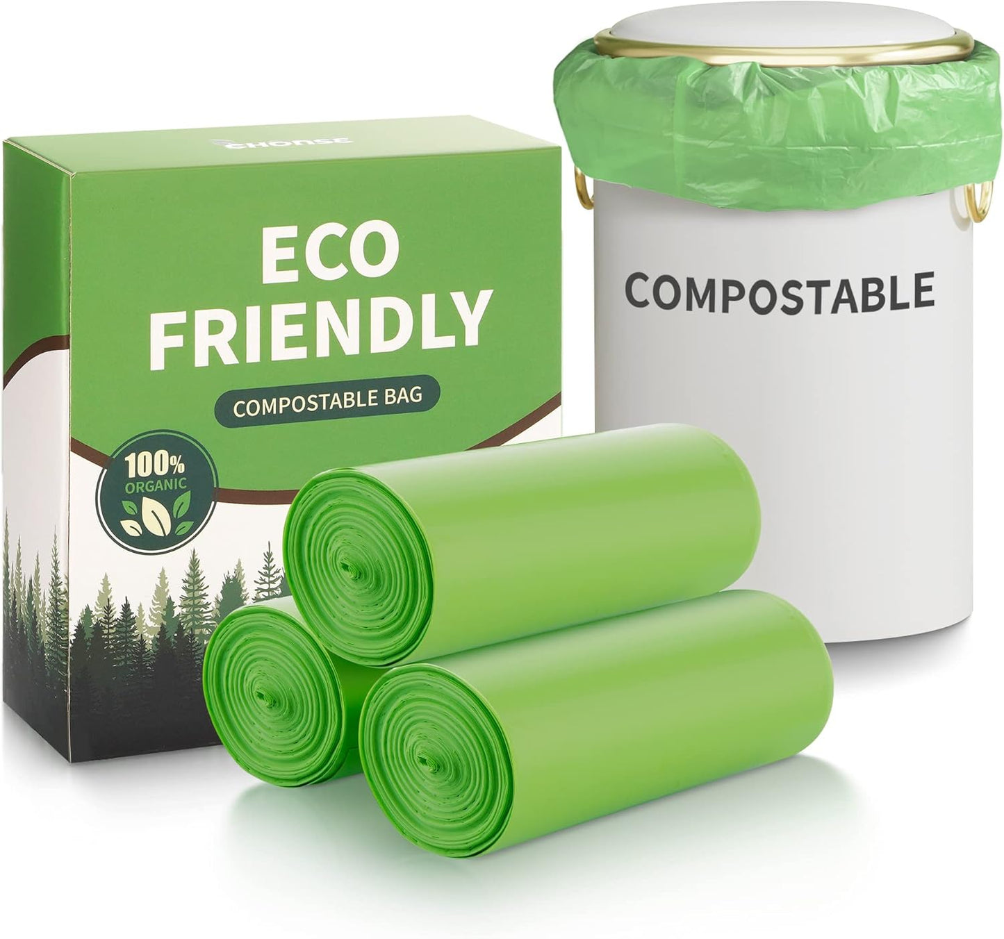 5 Gallon Trash Bags Compostable Compost Small Garbage Bag Extra Thick 0.78 Mil for Kitchen Bathroom BPI Certified 45 Counts, Green