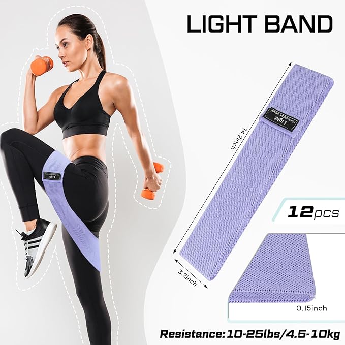 12 Pcs Fabric Resistance Bands for Working Out Booty Workout Stretch Exercise Bands Non Slip for Legs Squat Resistance Loop for Women Men Starter Butt Hip Thigh Fitness