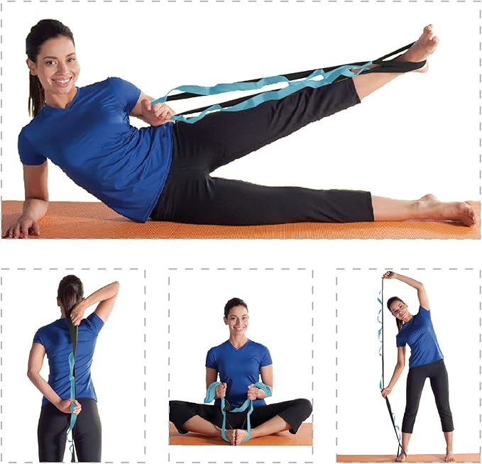 BOB AND BRAD 12 Loop Yoga Stretch Strap - Non-elastic for Stretching, Physical Therapy, Pilates, Dance, Gymnastics, and Athletic Trainers With Carry Bag