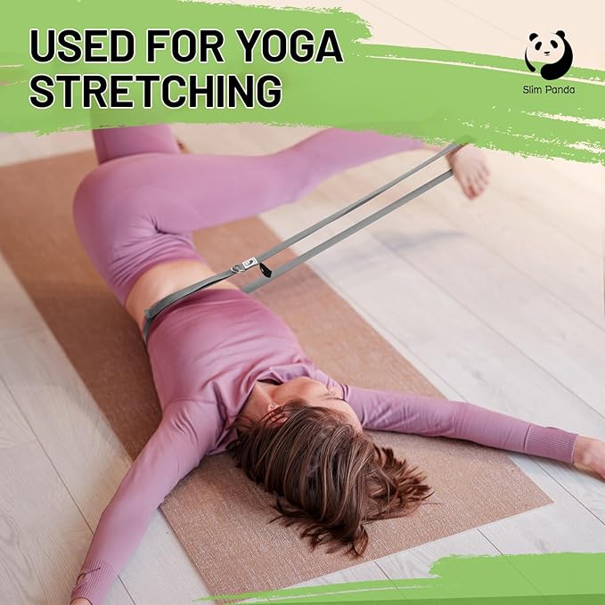 Slim Panda Yoga Strap for Stretching,Cotton Yoga Strap with Adjustable D-Ring Buckle,Non-Elastic Yoga Belt for Pilates,Gym Workouts,Physical Therapy,Improve Flexibility