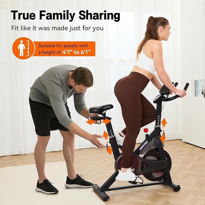 Exercise Bike, Indoor Stationary Bike for Home with Silent Belt Drive, Adjustable Resistance, App Compatible Cycling Bike with LCD Monitor, 330lbs Capacity Workout Bike