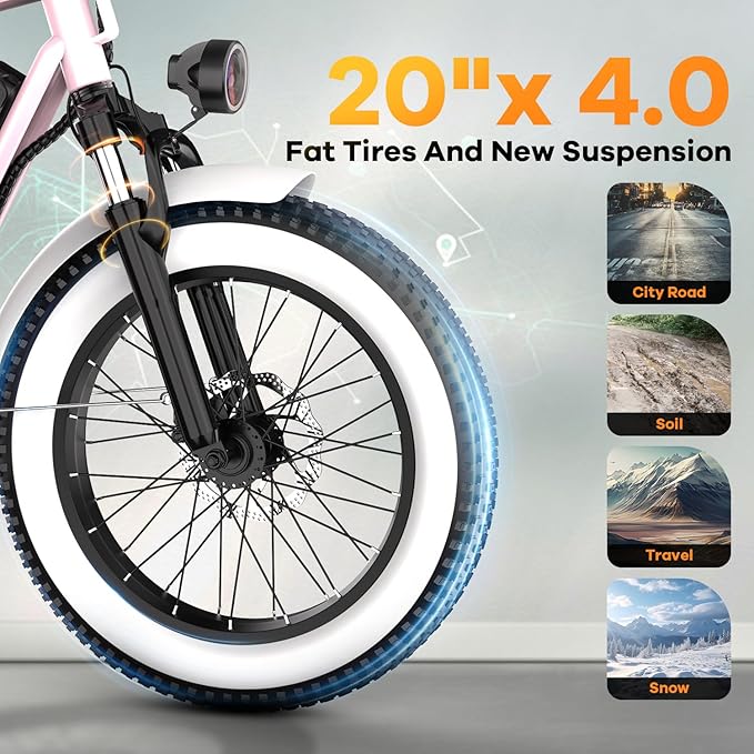 1500W Electric Bike for Adults,48V 20/60Ah Removable Battery Max Range 80Miles & 30MPH Electric Bicycle,20''×4" Fat Tire Ebike,Adult Electric Bicycles for Commute Beach Snow,E-Bike UL Certified