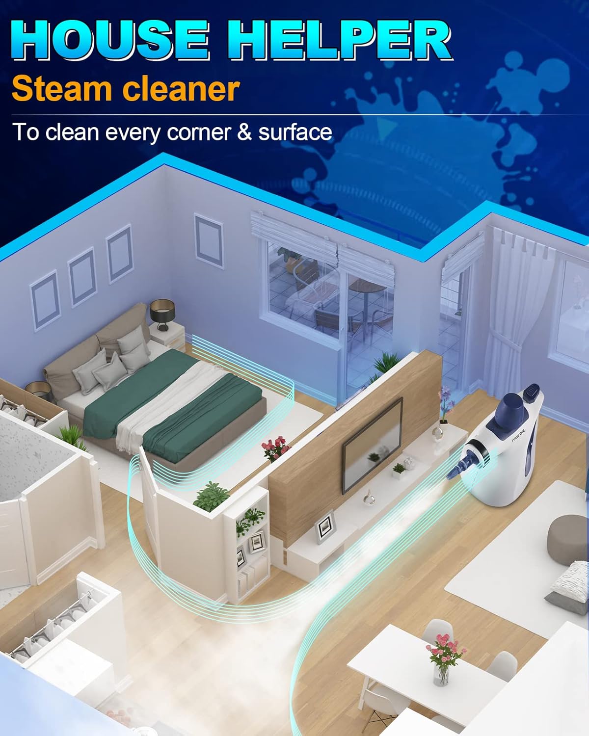 Handheld Pressurized Steam Cleaner with 11-Piece Accessory Set, Multi-Surface Steamer for Cleaning, All Natural Steam Cleaner for Home, Upholstery, Car, Floor, Kitchen and More