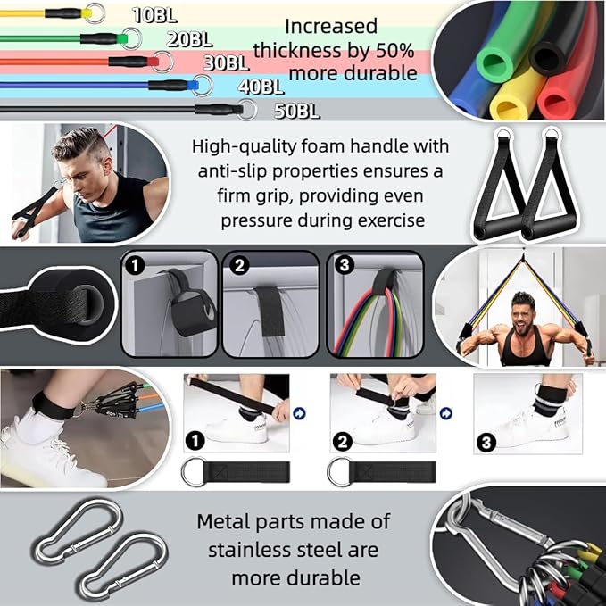 Exercise Bands Resistance Bands Set,Resistance Bands for Physical Therapy,Exercise Bands with Handles,Workout Bands Resistance for Women & Men(150 LBS)
