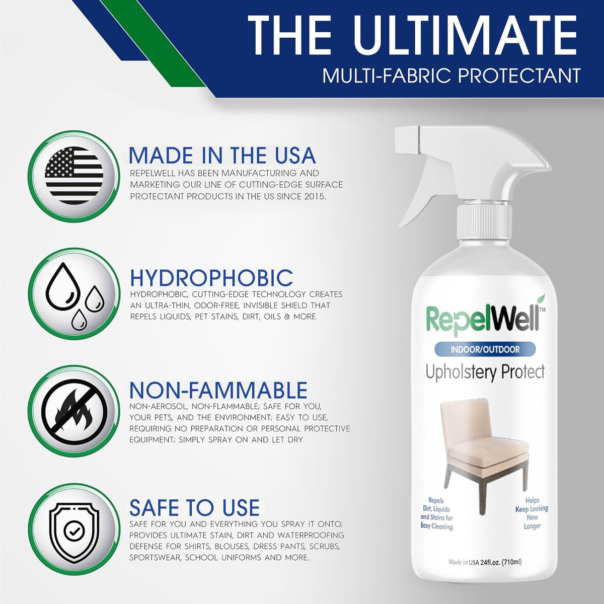 Eco-Friendly Upholstery Protect Stain & Water Repellent Spray 24oz – Non-Toxic, Pet-Safe Formula for Fabric, Leather, & Suede – Long-Lasting Stain Guard Keeps Furniture Clean & New