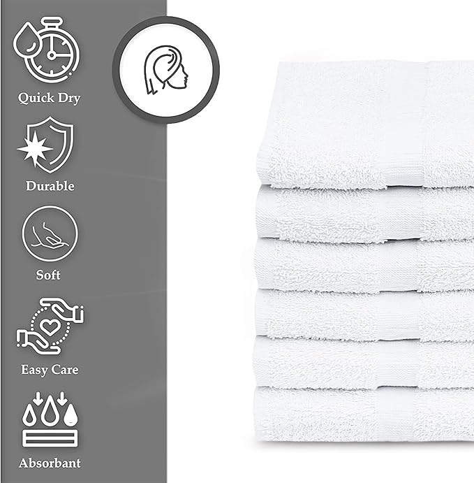 Gold Textiles 60 Pack White Hotel Bath Towels Bulk 20x40 Inches - Cotton Blend Economy Cheap Bath Towel for Commercial Uses, Gym, Salon, Spa & Hair - Lightweight Quick Dry (60 Pcs White)