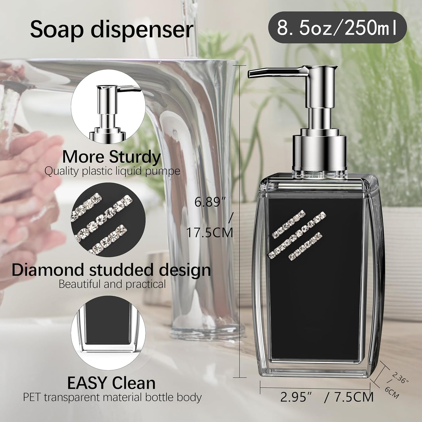 Pink Soap Dispenser with Refillable Plastic Pump for Bathroom Sink or Kitchen Counter, Ideal for Hand Soap, Liquid Soap, Dish Soap, or Lotion Use