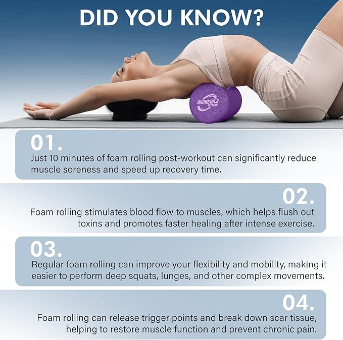 Invincible Fitness EPP Foam Roller for Deep Tissue Massage – Enhance Recovery, Relieve Pain, and Boost Mobility for a Stronger, Healthier You (Purple)