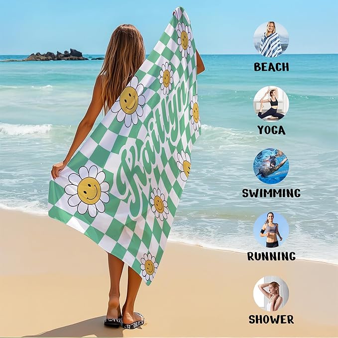 JML Personalized Beach Towel with Name, Custom Flower Beach Towel, Customized Microfiber Pool Towel, Quick Dry & Absorbent Swim Towel for Adult,Anniversary, Birthday, Summer Holiday,Vacation