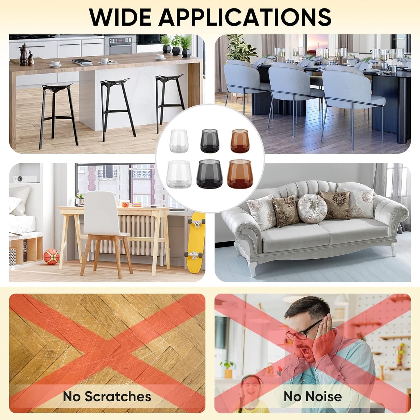 BALEINE 24 Pack Silicone Chair Leg Floor Protectors, Stool Leg Protectors Cap, Non-Slip Chair Leg Caps for Hardwood Floors (Clear, X-Large, 24 Pack)