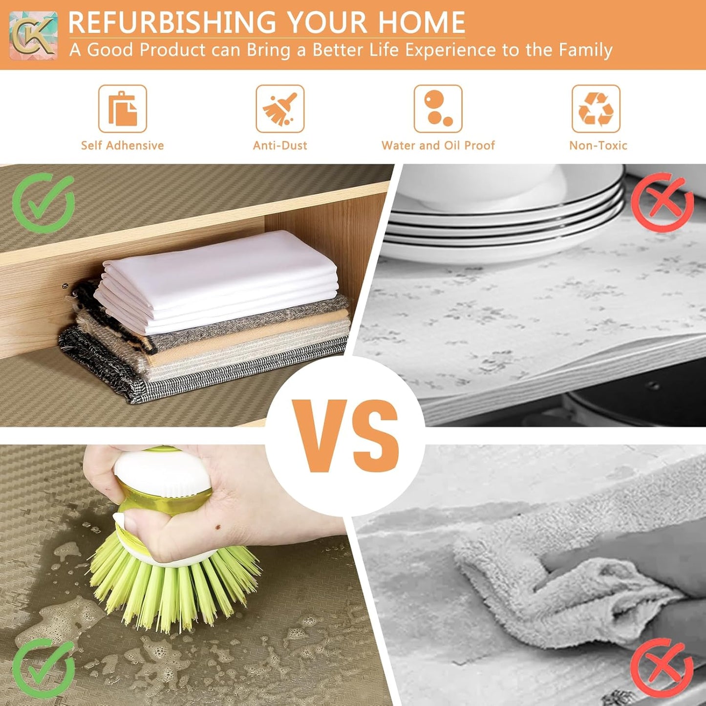 Self-Adhesive Shelf Liner Kitchen Liner, Waterproof Backed Paper Easy Peel and Stick Contact Liner Without Residue for Decor Your Desk Surface, Kitchen Countertops (Dark Khaki, 11.8 x 59 inches)