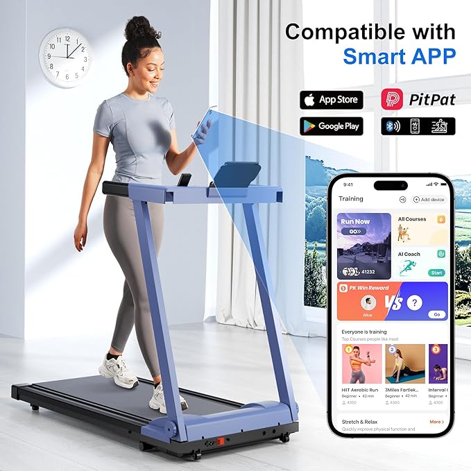 Treadmill with 5% Incline, 300lbs Capacity Folding 15 HP Small Treadmills for Home Portable Running Treadmill with Handles Quiet Brushless Dual Cushion System, Electric Compact Treadmil