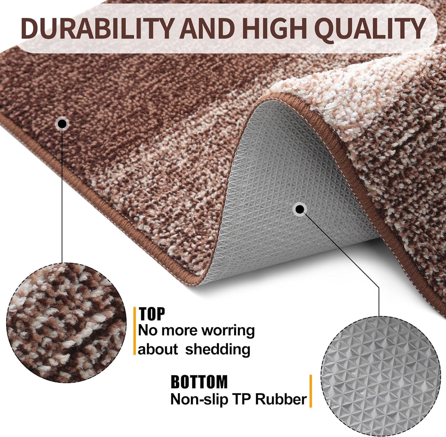 Kitinjoy Indoor Outdoor Door Mat, 47x24 Non-Slip Absorbent Dirt Trapper, Low-Profile Washable Inside Entrance Front Floor Mat, Sturdy Soft Entry Doormats for Entryway, Brown