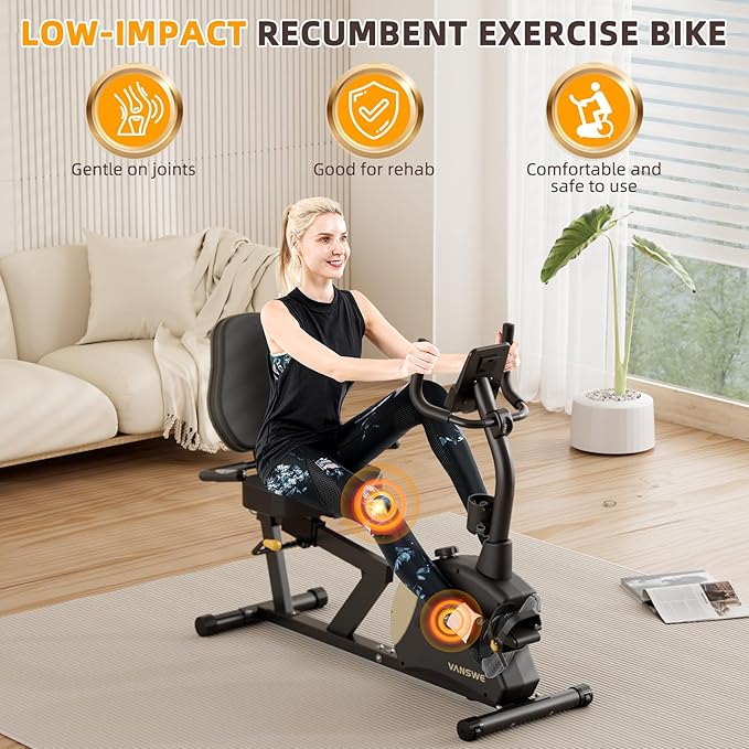 VANSWE Recumbent Exercise Bike, Recumbent Stationary Bikes for Home 400 LBS Weight Capacity, Exercise Bike for Home Seniors with Smart App and Bluetooth Connectivity, LED Display, Pulse Handle