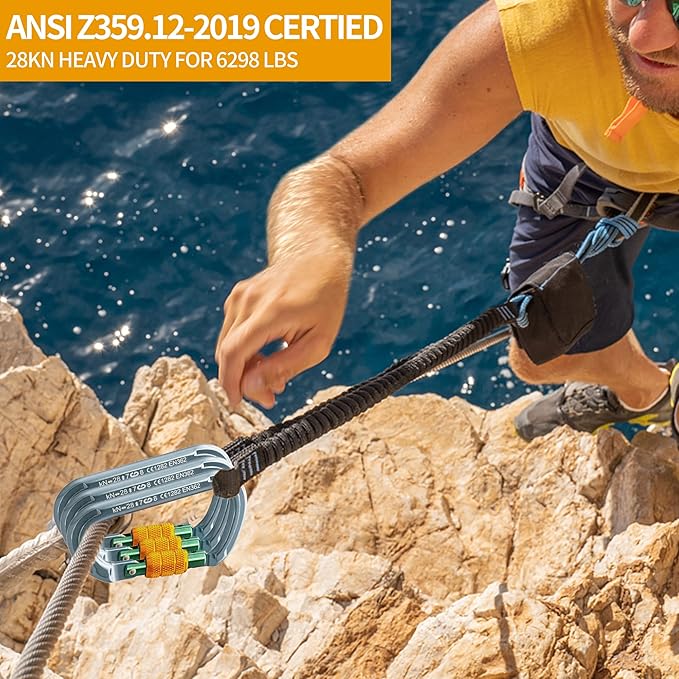 SOB Auto Locking Climbing Carabiner Clips,Heavy Duty Asymmetrical Carabiner Connector Used for Rappelling Gear Rescue Outdoor Projects Dog Leash