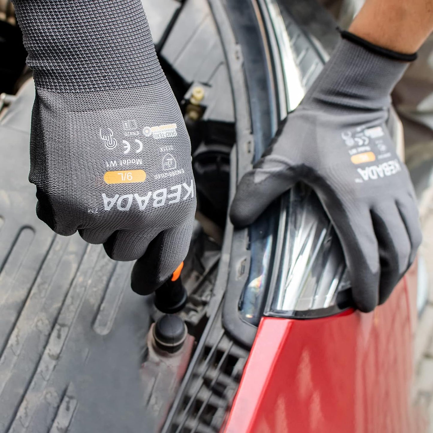 Kebada W1 Work Gloves for Men and Women, PU Coated Safety Gloves with Grip, Touchscreen, Ideal for Warehouse Package Handling, Construction, Gardening, 12 Pairs Gray Small