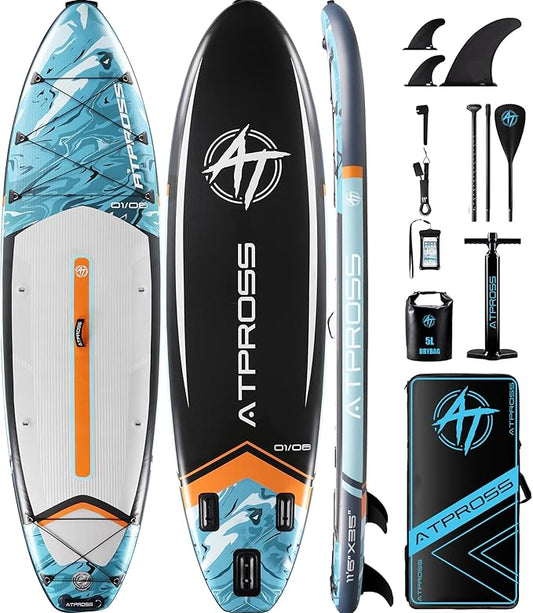 11'6"x35" Inflatable Paddle Board, 450lbs Extra Wide Stand Up Paddleboard for Adults with Premium SUP Accessories Kit & Backpack, Blow Up Kayak Non-Slip Stable Deck Boat for Yoga Fishing Surf