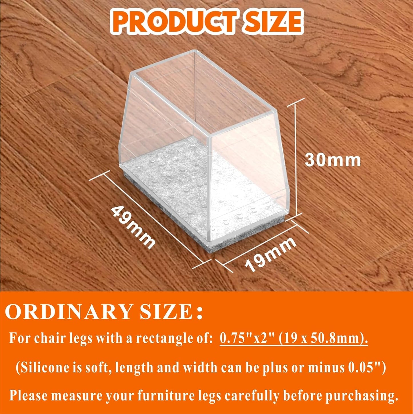Rectangle Chair Leg Protectors for Hardwood Floors,16 PCS Silicone Covers to Protect Wood Tile Floors Felt Pads Furniture Leg Caps Reduce Noise. Easy to Move. (Clear,0.75 x 2 Inch, Rectangular)