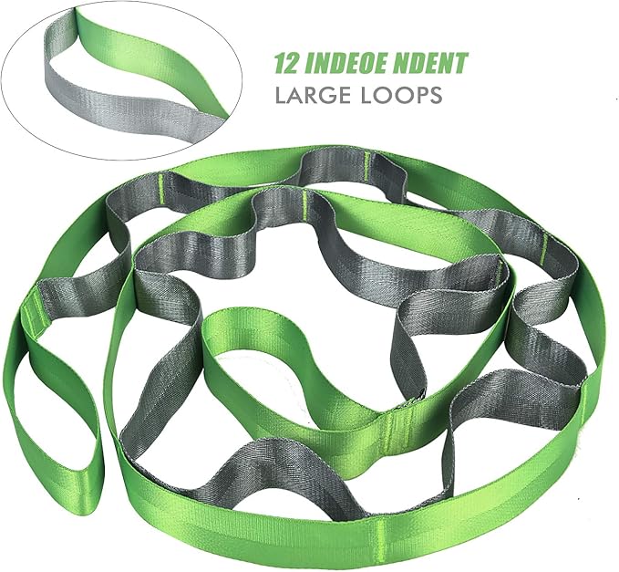 SANKUU Yoga Straps Stretching Strap with 12 Loops Workout Poster, Straps for Stretching Physical Therapy Equipment Long Stretch Out Bands for Exercise, Pilates and Gymnastics for Women Men