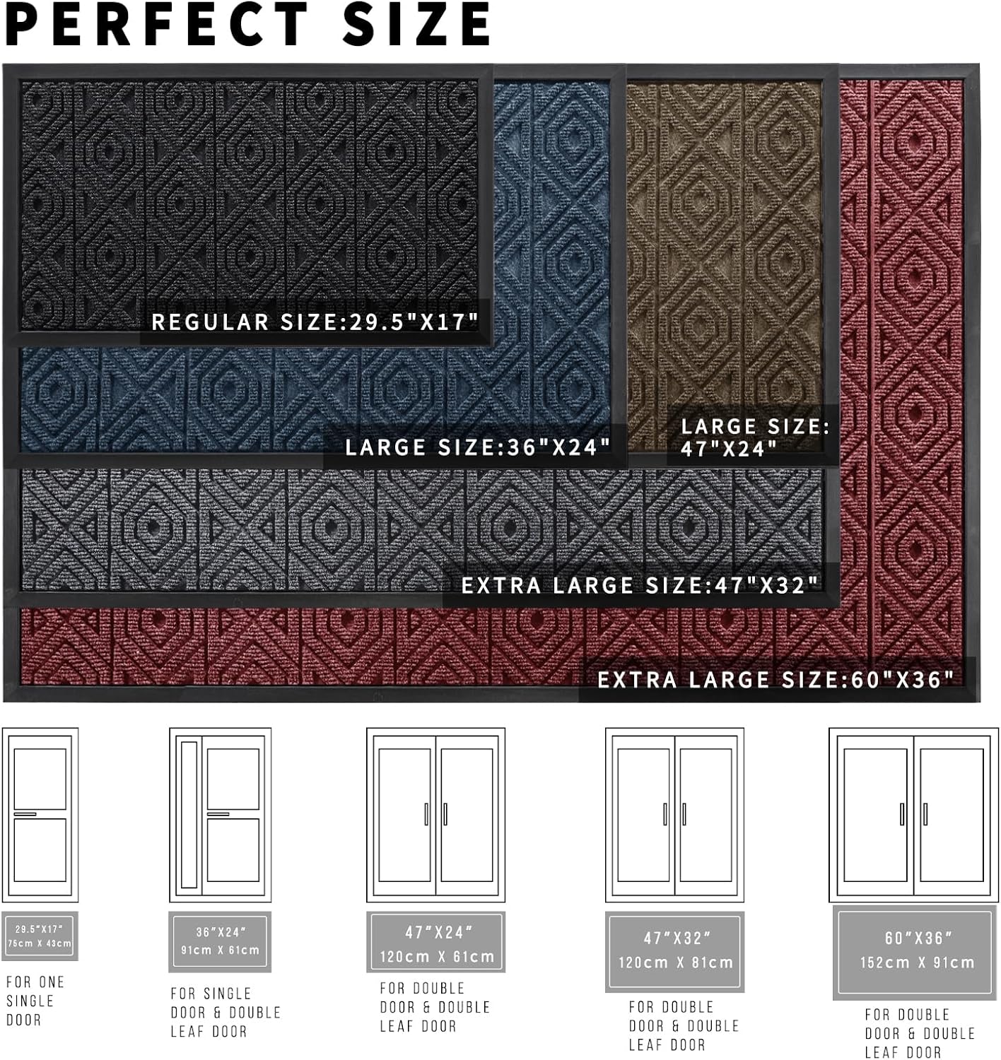 Yimobra Door Mat, Outdoor Indoor Entrance Welcome Mat, Heavy Entry Front Door Mat, Stain & Fade Resistant, Low Profile, Sturdy Rubber, Easy Clean Patio Floor Mat, Waterproof, 47 x 24, Black