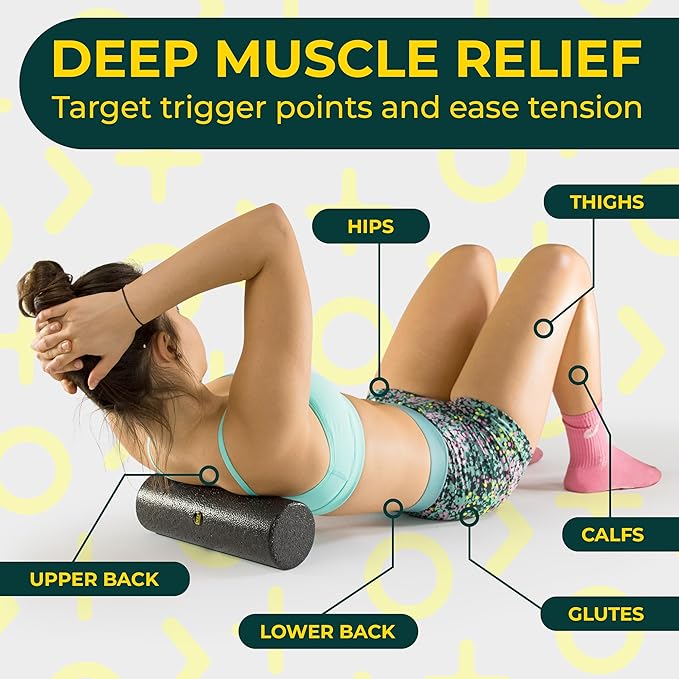 Yoga Foam Roller for Physical Therapy & Exercise – Firm Back Roller for Back Pain, Legs, and Shoulders, 12in x 4in Travel Size – Deep Tissue Massage for Myofascial Release