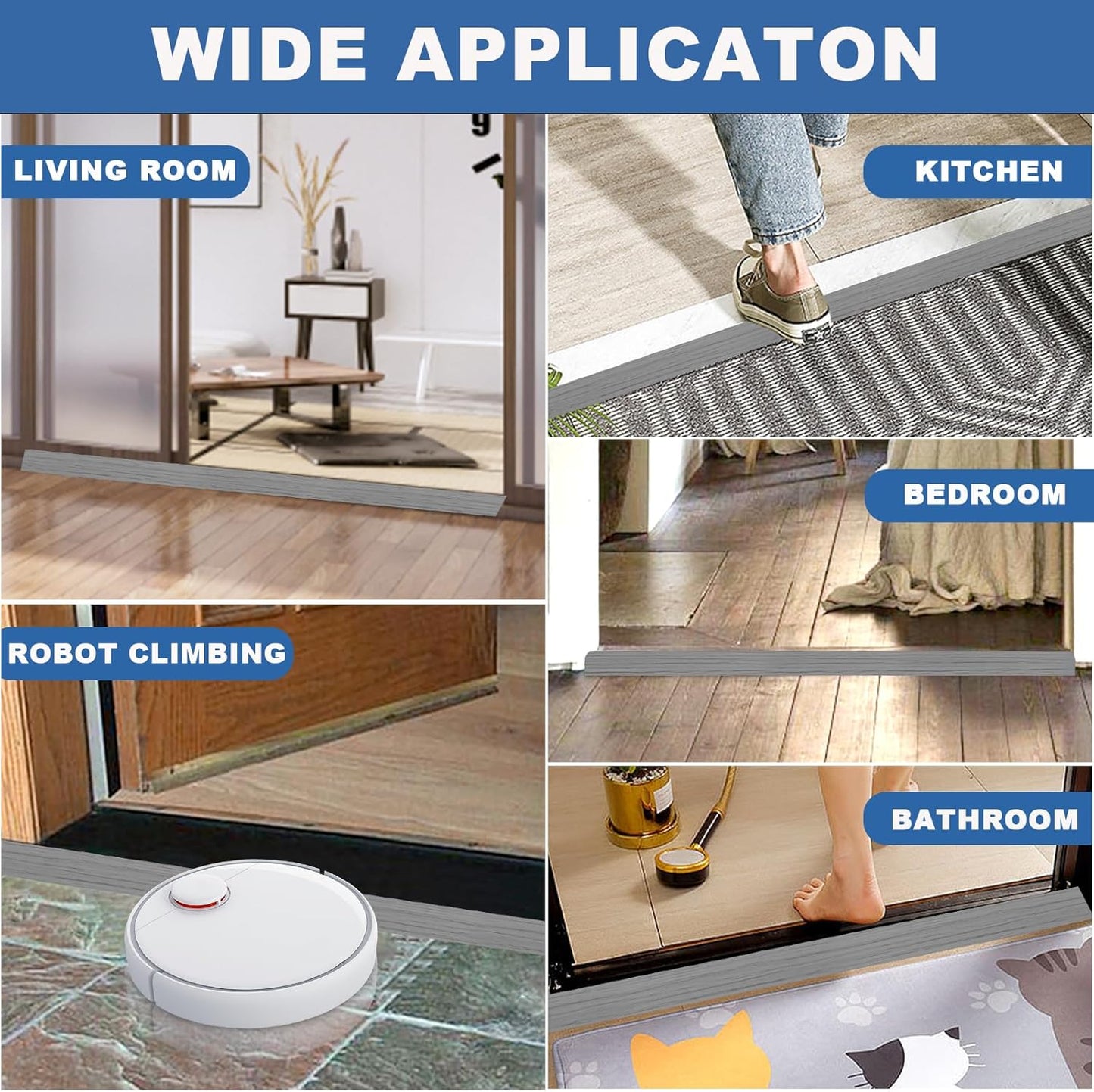 Vinyl Door Threshold Flooring Transition Strip Self Adhesive Carpet Edging Strip for Laminate Doorway Edge Threshold from 3/5" to 4/5" (Light Gray Wood Grain, 6.6 Ft)