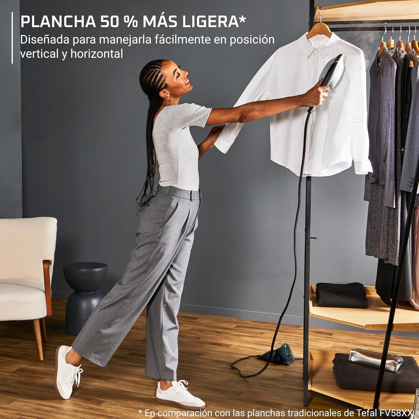 Rowenta 2-in-1 Duo Force Iron and Steamer for Clothes, 1700W Steam Iron, Stainless Steel Soleplate, Ultra-Lightweight, Detachable 13.5-oz Water Tank, Clothes Steamer, Anti-Drip, Black & Green, JR4030