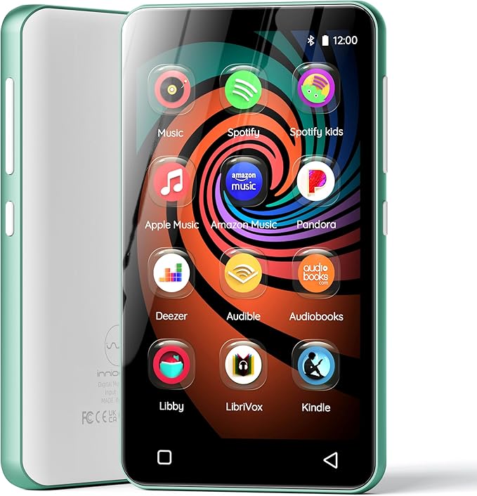 160GB MP3 Player with Bluetooth and WiFi, innioasis Music Player with Spotify,Pandora,Amazon Music,4" Touch Screen Android MP4 MP3 Player for Kids with Libby,Audible,Spotify Kids (White+ Green)