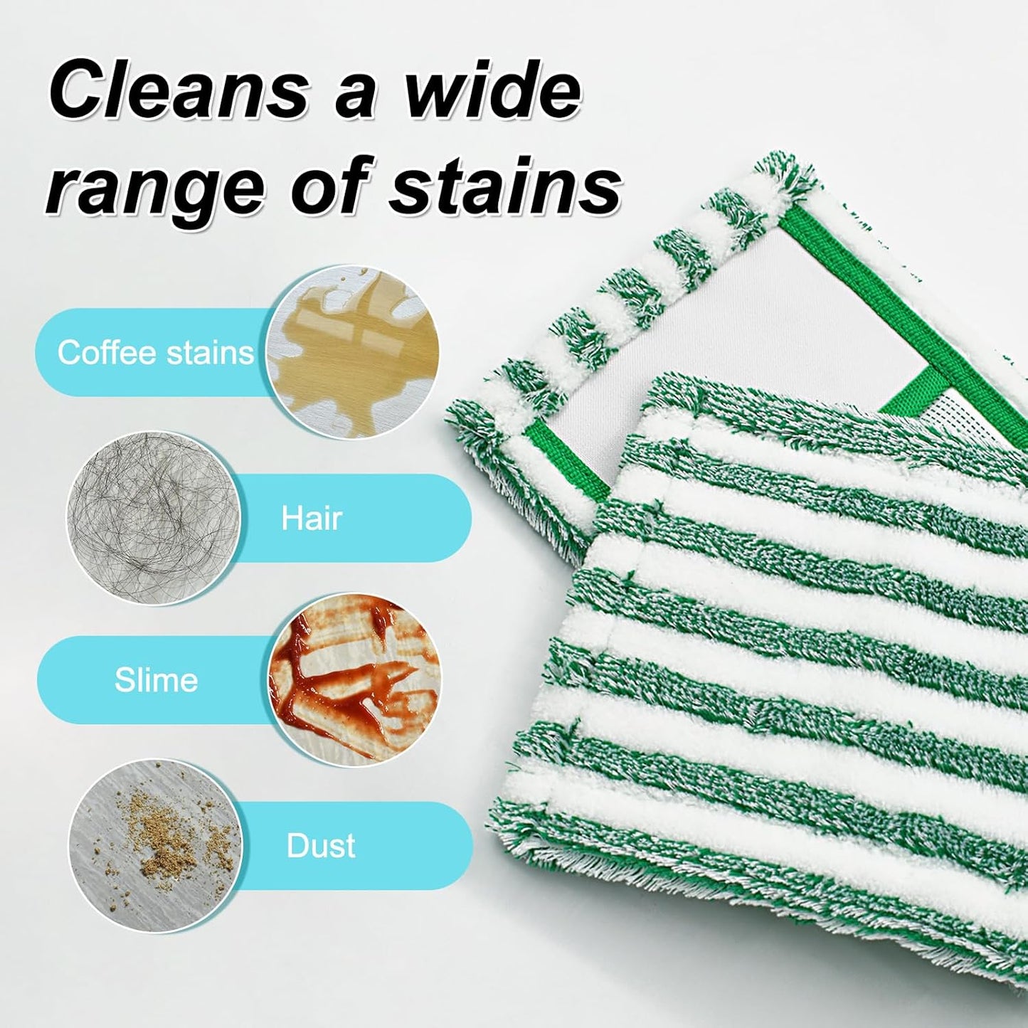 Microfiber Mop Pad Refills Compatible with Libman Wet & Dry Microfiber Mop,Reusable Mop Head Replacement for Multi Surface Floor Wet/Dry Cleaning,2 Pack Microfiber Dust Mop Pads Refills,Green/White
