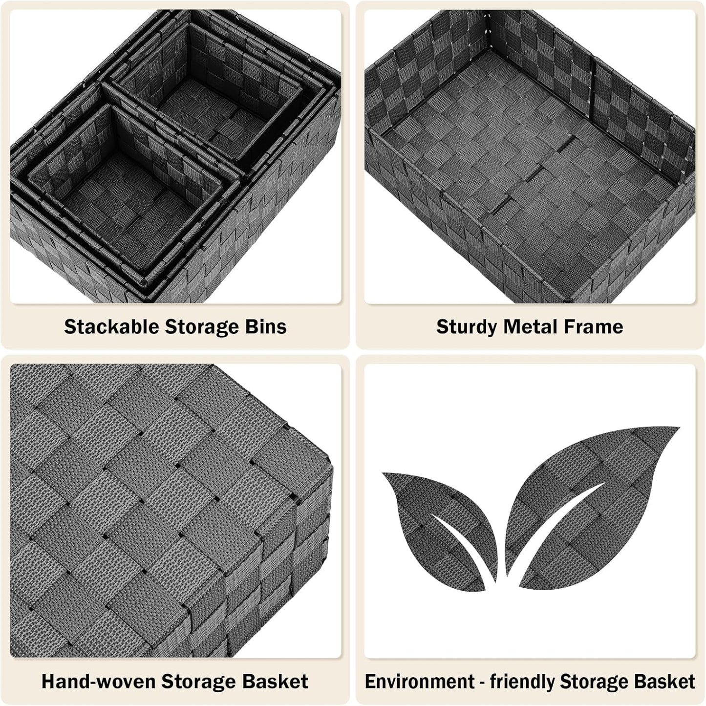Woven Storage Baskets, Storage Bins, Cube Basket Container Baskets Storage Boxes Organizers for Clothes /Shelves/ Closet, Set of 6 (Black)