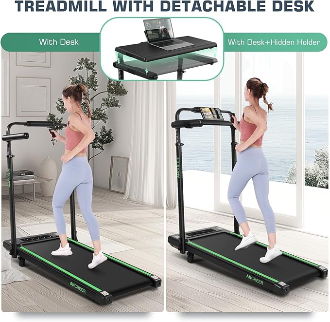 Walking Pad Treadmill with Desk Workstation,3.0 HP Foldable Treadmills with 12% Incline & Handle Bar,300lbs Capacity,2s Folding,Ultra-Quiet,Small/Compact Under Desk Treadmills for Home Ofiice