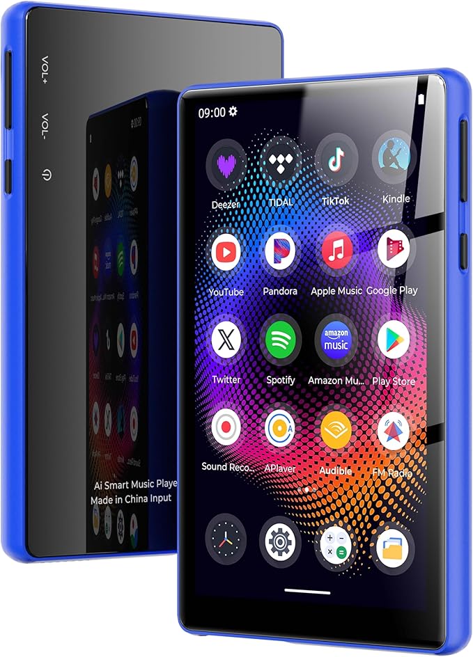 128GB MP3 Player with Bluetooth and WiFi，Music Video Player with Spotify Pandora,Amazon Music, 5" Touch Screen Android MP4 MP3 Player for Kids with Audible, YouTube, Spotify Kids,up to 256GB (Blue)