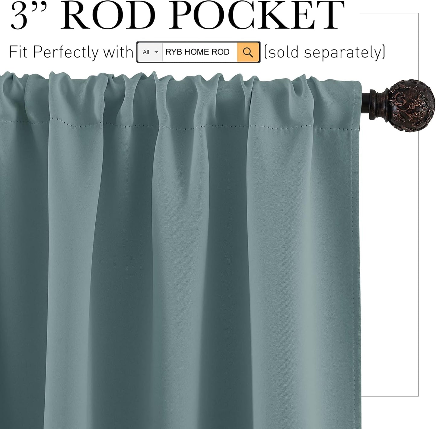 RYB HOME Room Darkening Curtains for Small Window, Solid Kitchen Curtain Rod Pocket Privacy Valance Panels for Cafe Window Farmhouse Closet, Dusty Blue, W42 x L45 inches, 2 Pieces