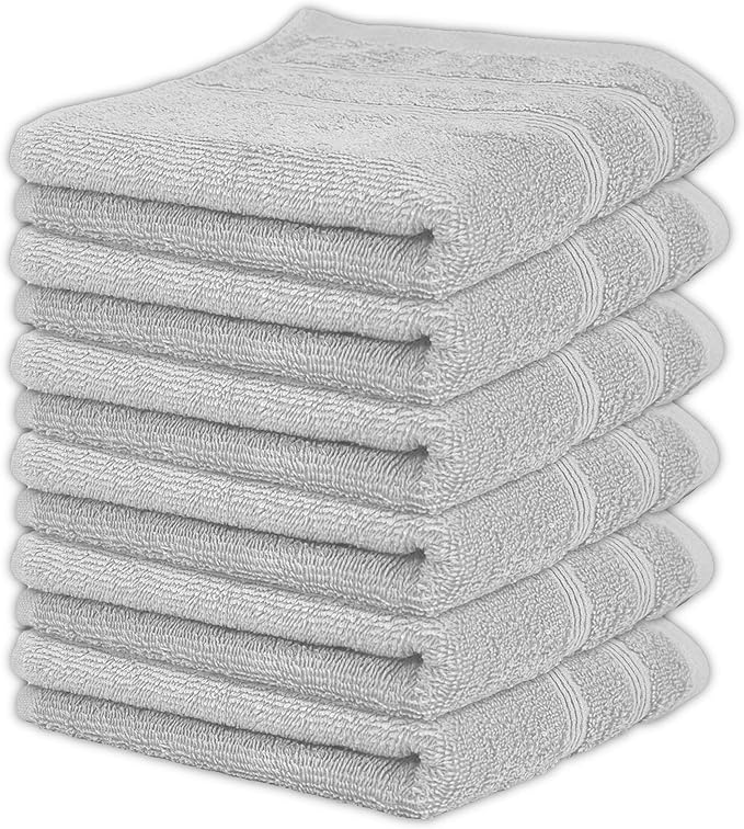 Kaufman - Premium Hand Towels Set for Bathroom, Spa, Gym, and Face Towel 100% Cotton Ring Spun, Ultra Soft Feel and Highly Absorbent Towels (Light Gray, 6-PK)