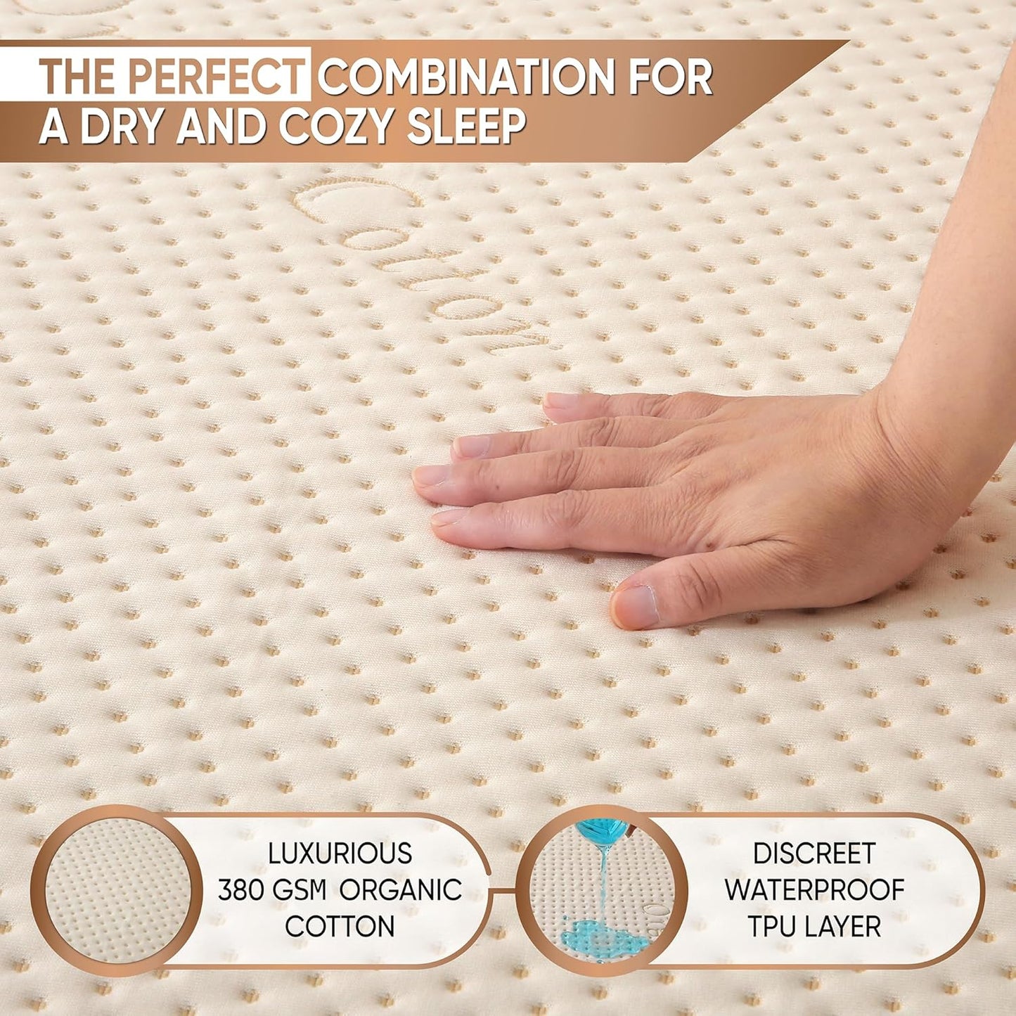Luxury Waterproof Organic Mattress Protector Twin XL - Organic Cotton Breathable Mattress Pad Cover - New 380 GSM Comfort - Deep Pocket - Jersey Cotton Skirt - Fitted Comfort