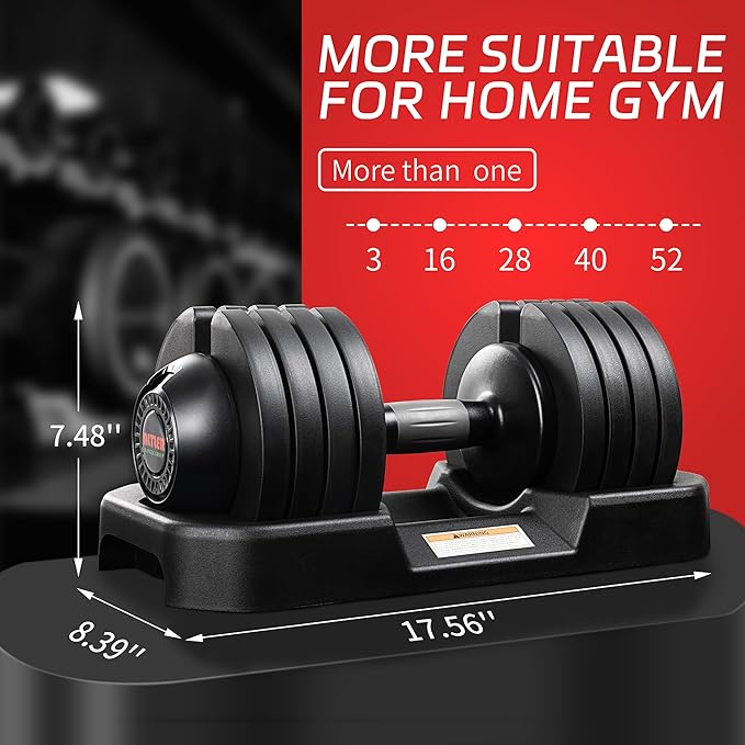 52LBS Single/Pair Adjustable Dumbbells Set Premium Rubber Coated Dumbbell Set with Secure Locking Mechanism for Safe & Customizable Strength Training