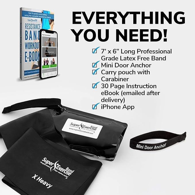 7Ft Long Resistance Bands for Stretching - Resistance Bands Set with Door Anchor - Exercise Bands Including Carry Pouch, E-Book & App - Latex-Free Workout Bands