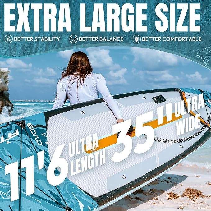 11'6"x35" Inflatable Paddle Board, 450lbs Extra Wide Stand Up Paddleboard for Adults with Premium SUP Accessories Kit & Backpack, Blow Up Kayak Non-Slip Stable Deck Boat for Yoga Fishing Surf