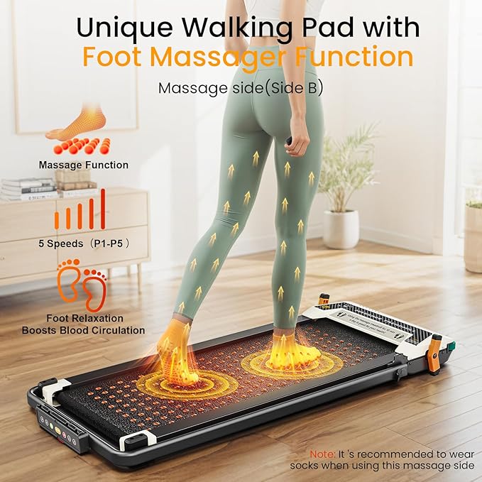 Walking Pad with Incline - Dual-Sided 2 in 1 Under Desk Treadmill with Shiatsu Foot Massager, 330LBs Walking Pad Treadmills for Home and Office, LED Display and Remote Control