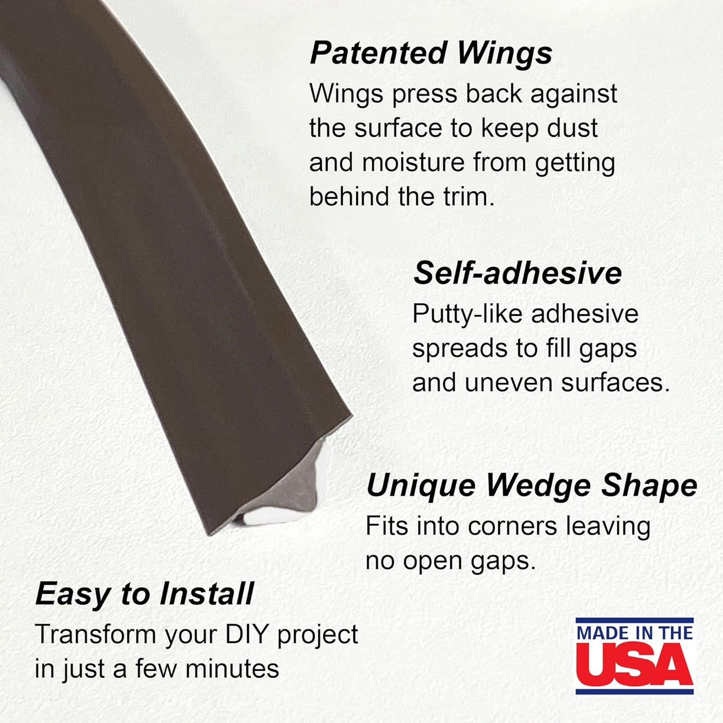 InstaTrim Bronze New & Improved Caulk Trim, 3/4" by 10 ft, Flexible, Water-Resistant for Bathroom, Floors, and Walls | Easy Installation | No Mess, Stain Resistant, Made in The USA