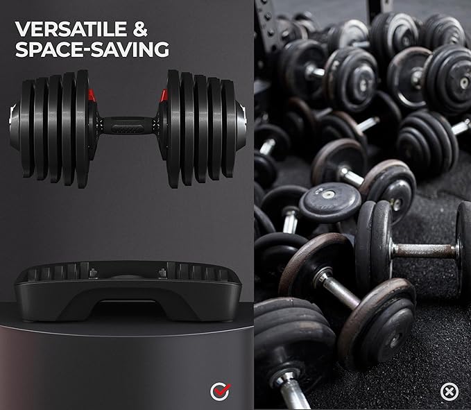 Yaheetech Adjustable Dumbbell Set 28/40/52.5/90LBS Adjustable Dumbbells Fast Adjust Dumbbell Weight Set with Anti-Slip Handle and Tray for Men/Women Home Gym Strength Training Equipment Single/Pair