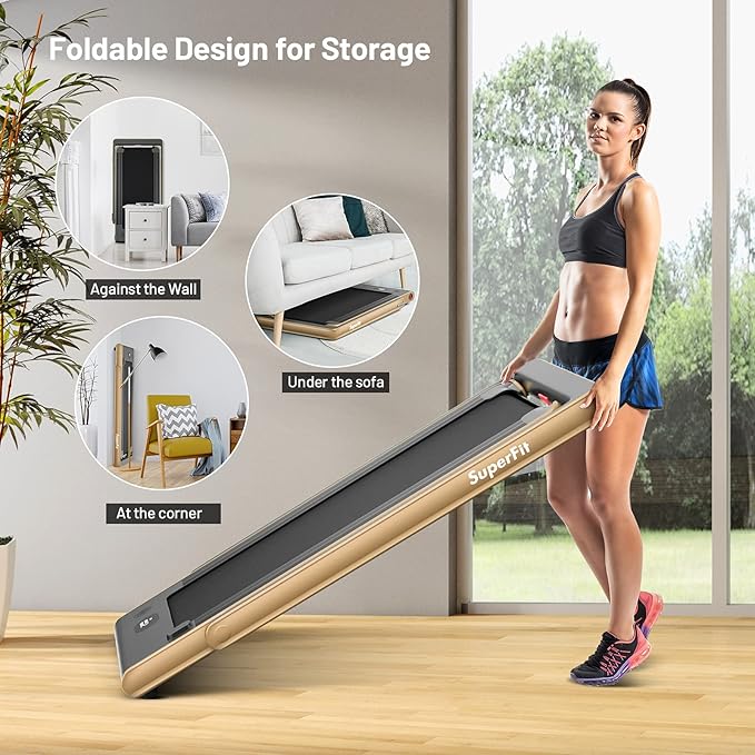 GYMAX Walking Pad, Dual LED Display 2 in 1 Under Desk Treadmill for Home with Remote & Smart App Control, 2.25HP Foldable Portable Treadmill Running Machine for Office Small Space