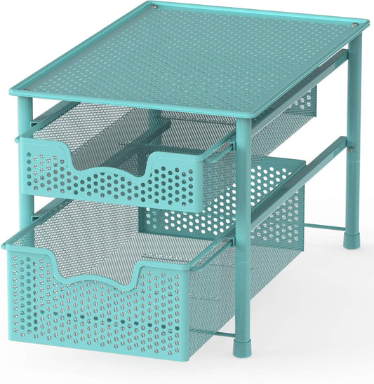 Simple Houseware Stackable 2 Tier Sliding Basket Organizer Drawer, Turquoise