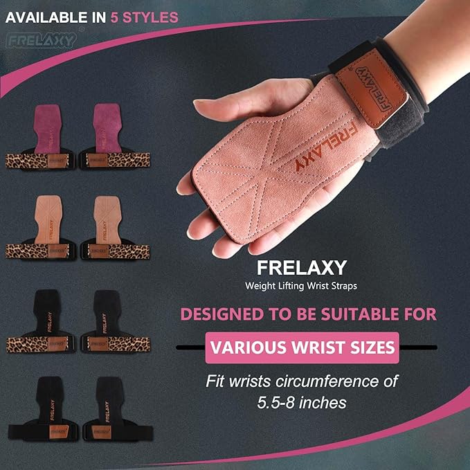 Frelaxy Lifting Wrist Straps Women and Men, Weight Lifting Grips with Cushion Wrist Loop, Double Layer Leather and Storage Pouch, Gym Workout Straps for Deadlift and Powerlifting